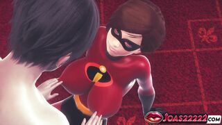 Helen Parr The Incredibles Gets an Orgasm from Breast Play and Cunnilingus - Fingering Her Tight Pussy in 3D Animation