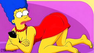 Married Housewife Cheats on Her Cuckold Husband on a Pink Couch. Cartoon Parody Simpsons. Hentai