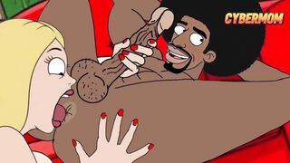 Black Plumber Fucks Married Housewife While Cuckold Husband Cooks BBQ. Cartoon RimJob