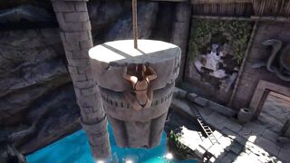 An awakened statue in a tomb destroys Lara Croft's ass and pussy. 3D Animated