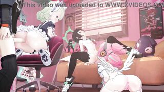 Sex room. 3D hentai porn, hentai foursome, anime porn, sex with three big-bootied hentai women