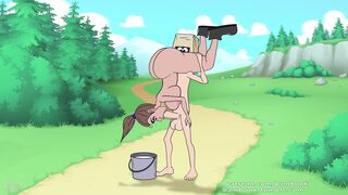 Cartoon girl jerk off and sucks big cock